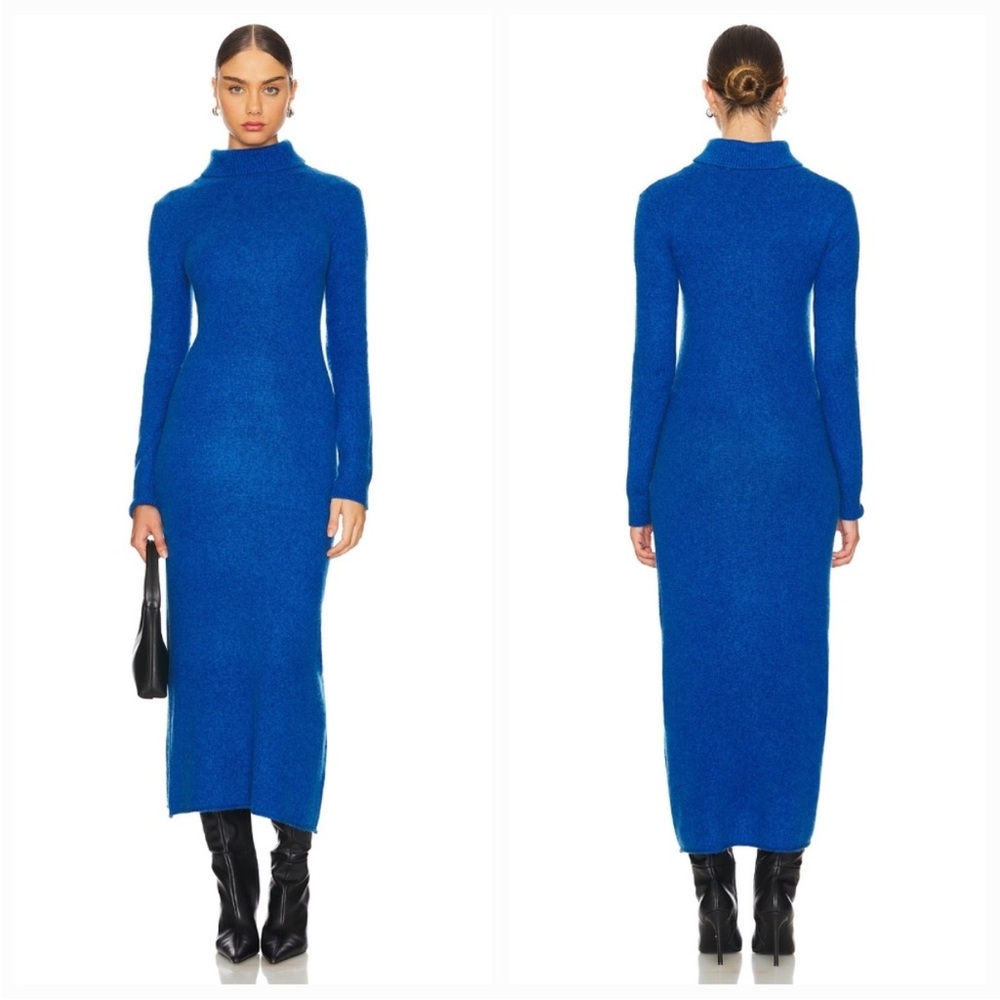American Vintage Falyday Turtleneck Sweater Dress in Melange Olympiad Midi Blue